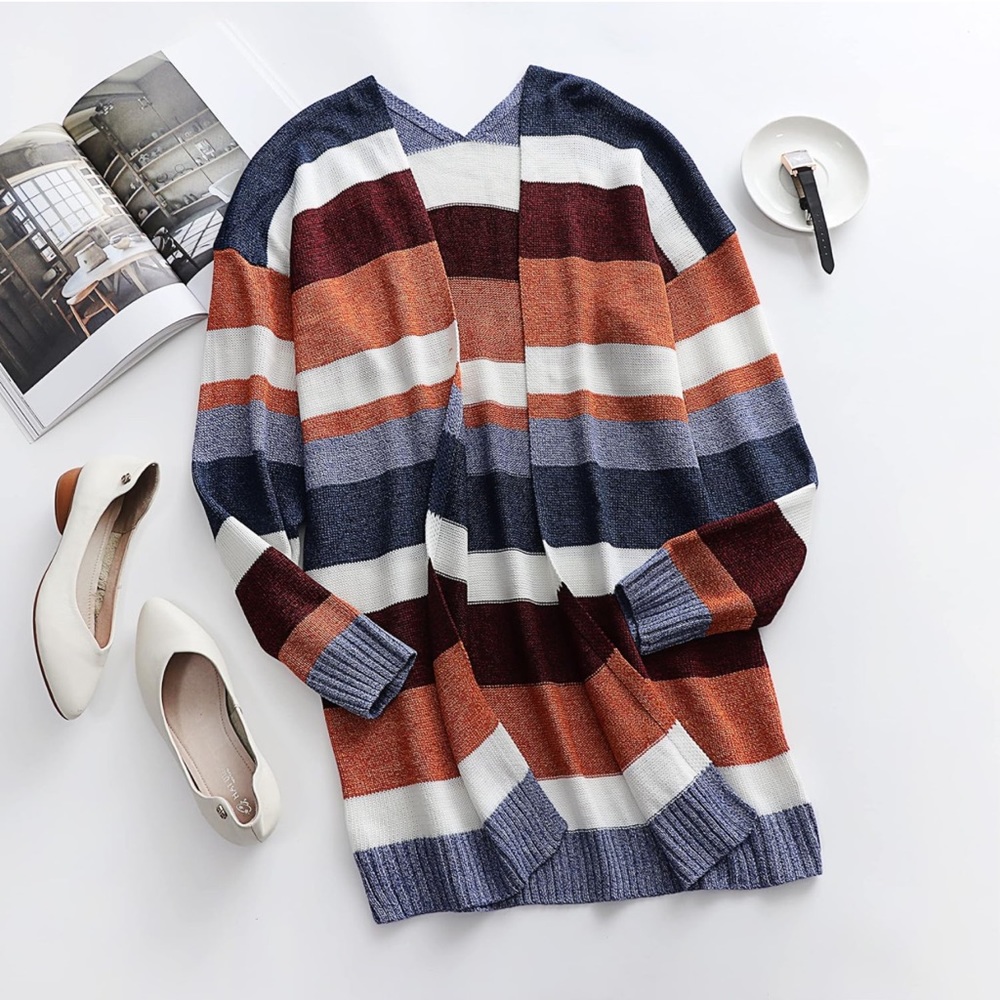 NWOT Ecowlish striped oversized open front cardigan sweater very soft size Large